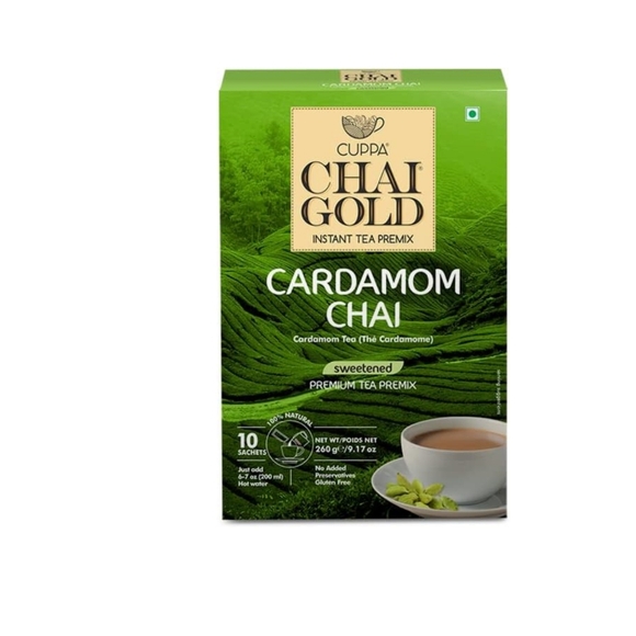 Cuppa Chai Gold Cardamom Chai | Sweetened Version | Pack of 1 (10 Count) - Picture 1 of 3